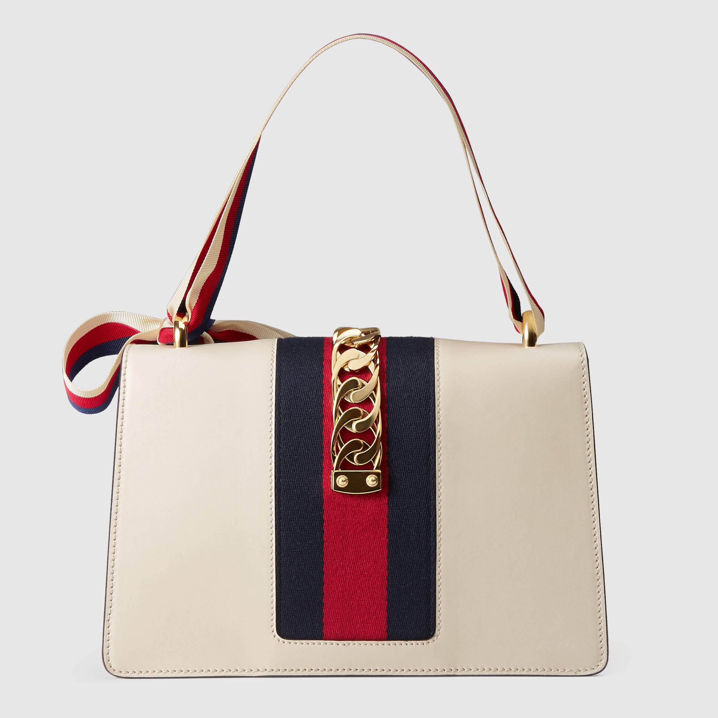 Lyst Gucci  Sylvie Leather Shoulder Bag  in White 